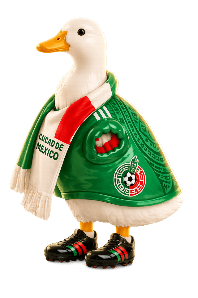 Duck mascot wearing a Mexico jersey