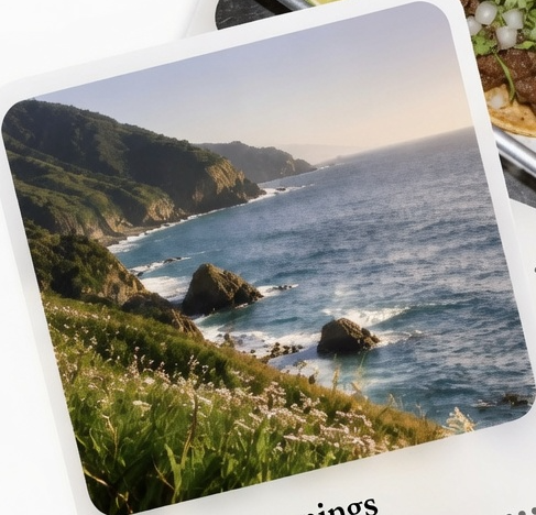 Sunlit cliffs and wildflowers above the Pacific near Big Sur